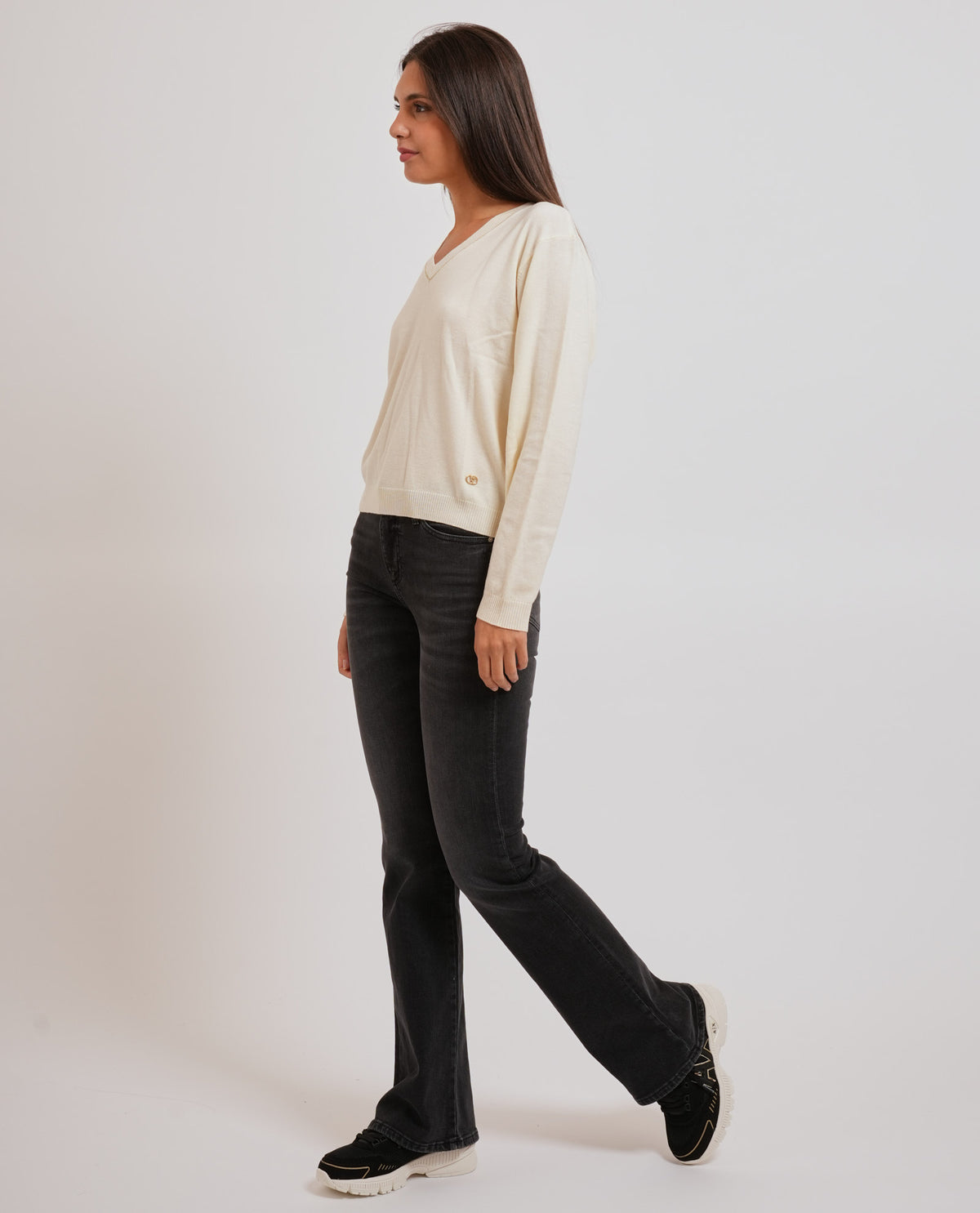 Maglione donna Yes Zee in misto lana scollo a V 