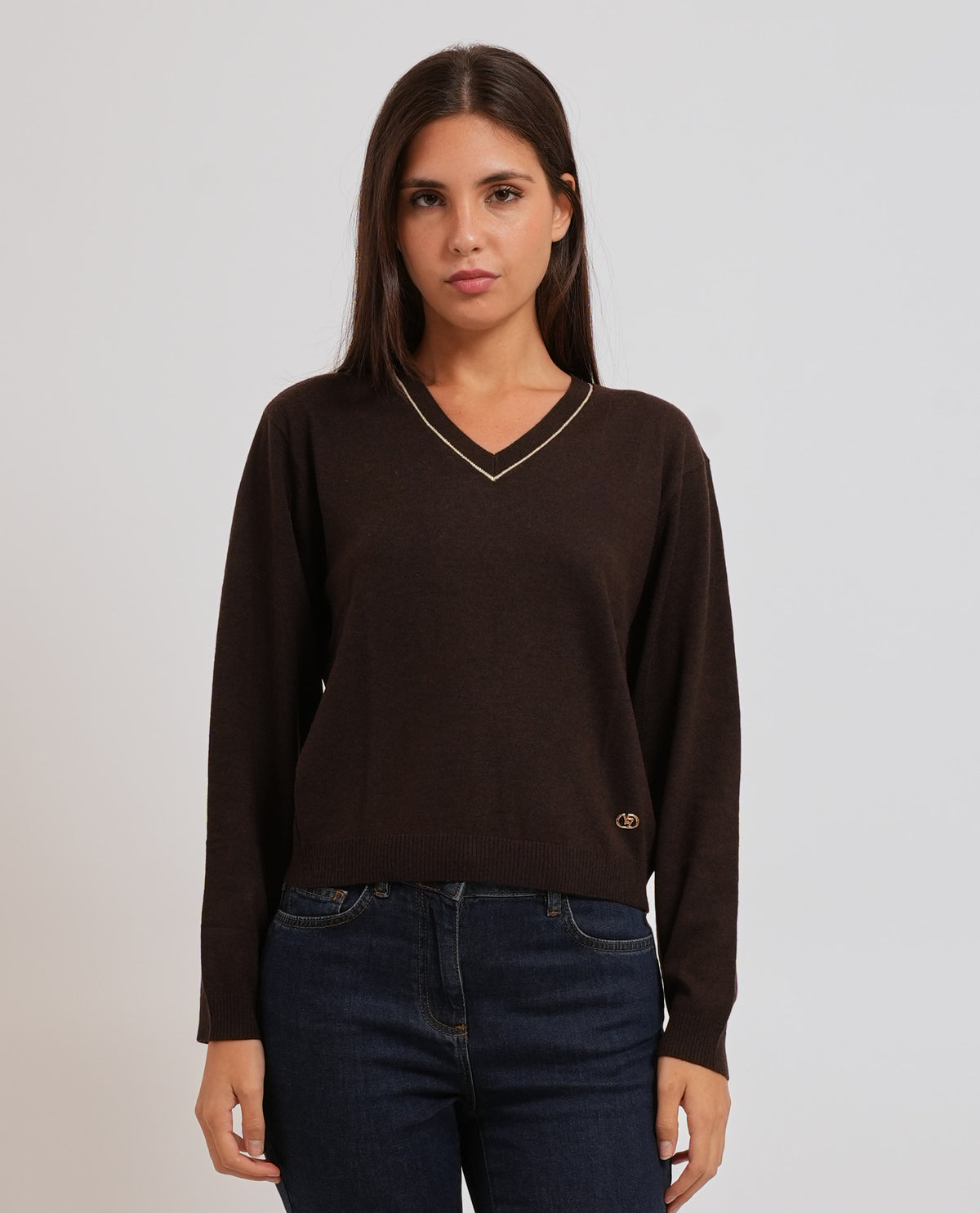 Maglione donna Yes Zee in misto lana scollo a V 