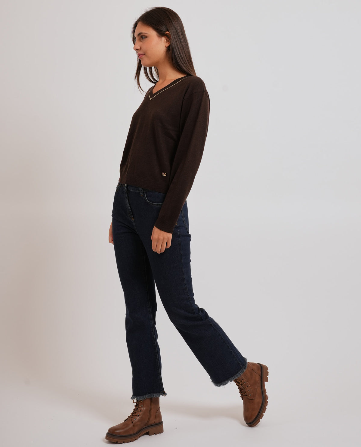 Maglione donna Yes Zee in misto lana scollo a V 