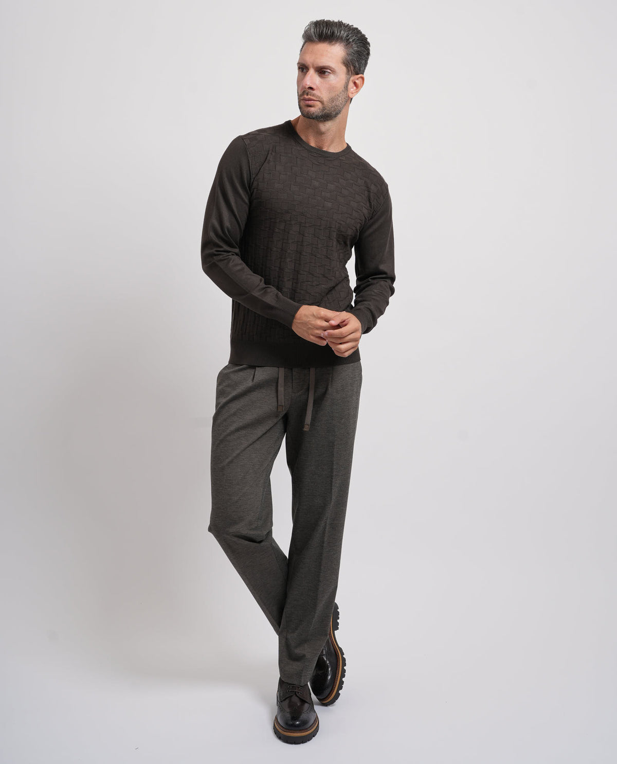 Maglione girocollo uomo Yes Zee con logo ricamato 