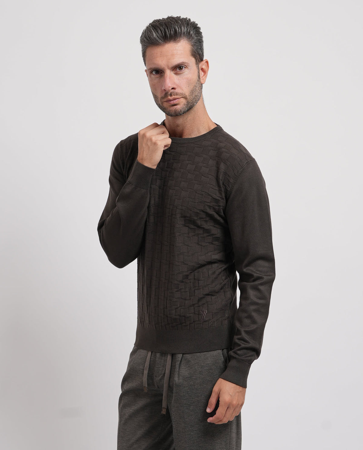 Maglione girocollo uomo Yes Zee con logo ricamato 