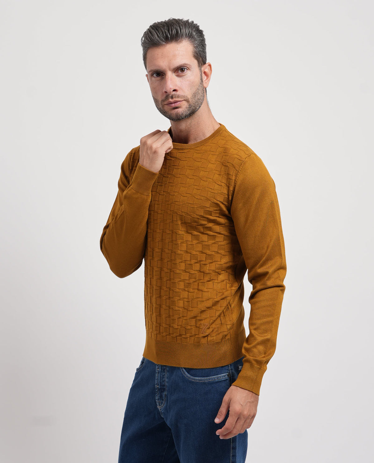 Maglione girocollo uomo Yes Zee con logo ricamato 