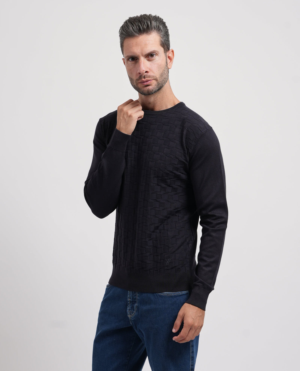 Maglione girocollo uomo Yes Zee con logo ricamato 