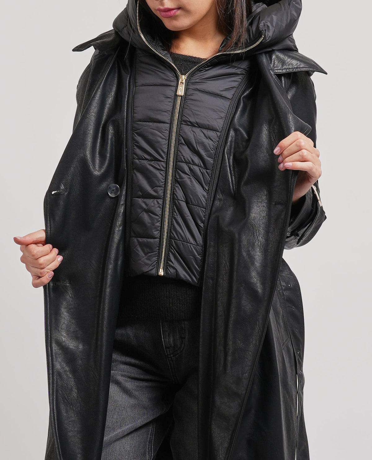 Cappotto lungo donna Yes Zee con gilet interno 