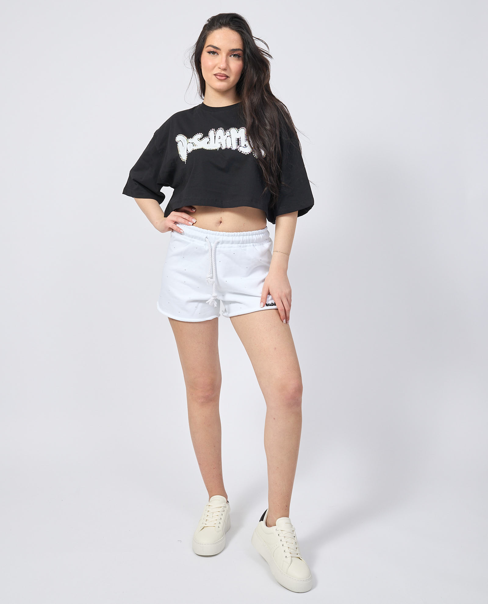 Shorts in felpa Disclaimer con elastico e coulisse