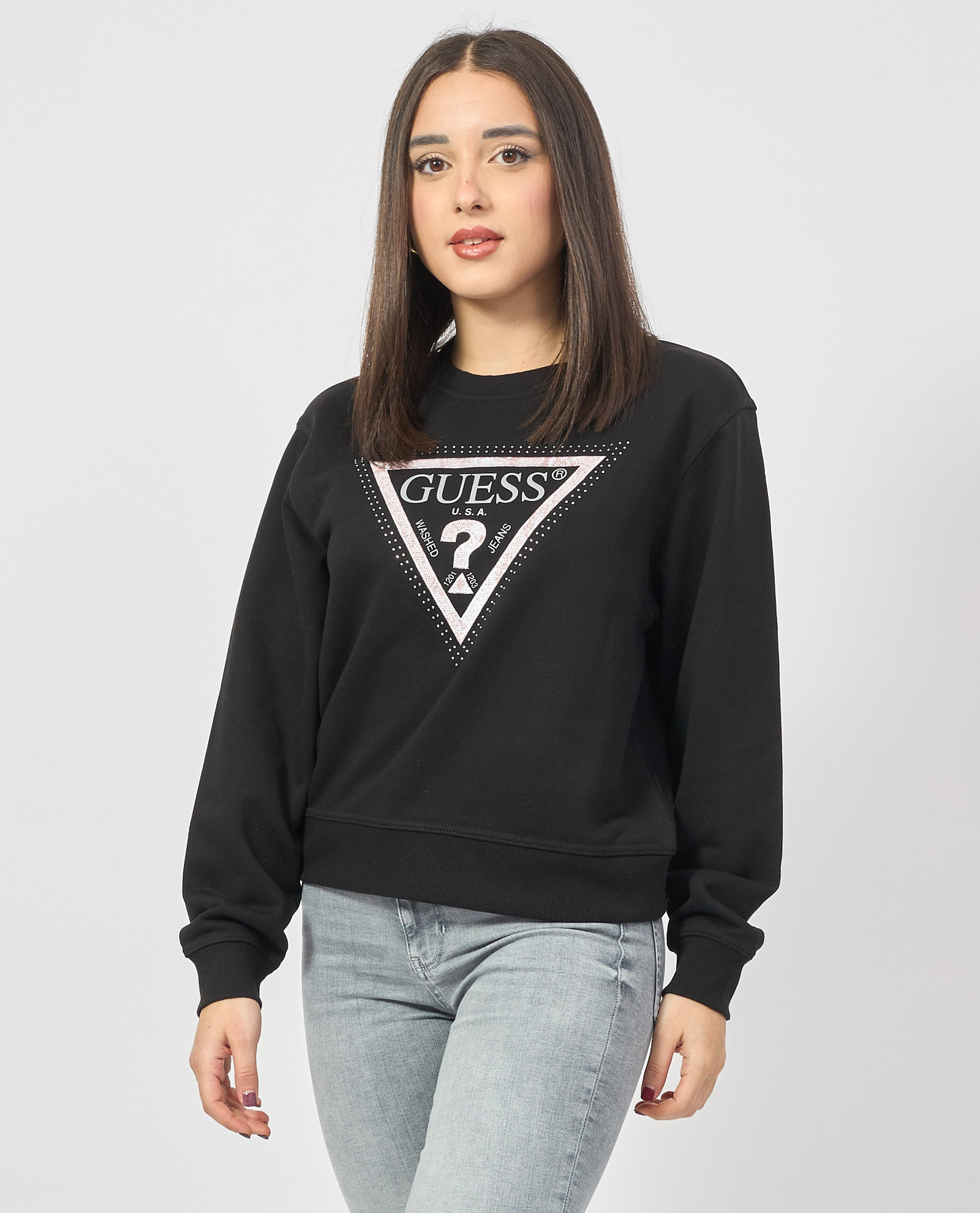 Guess Crewneck Sweatshirt with Triangle Logo - GUESS Guess Crewneck Sweatshirt with Triangle Logo - GUESS