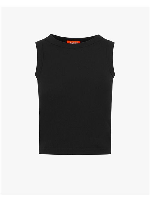 Black Suns Top with Ribbed Fabric SUNS | CNS51004DBLACK