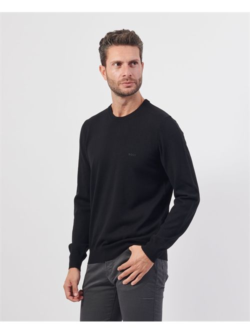 Maglione Botto uomo Boss nero in lana vergine BOSS | 50476364001