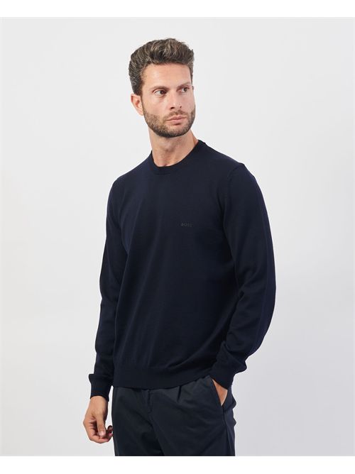 Maglione Botto uomo Boss blu in lana vergine BOSS | 50476364404
