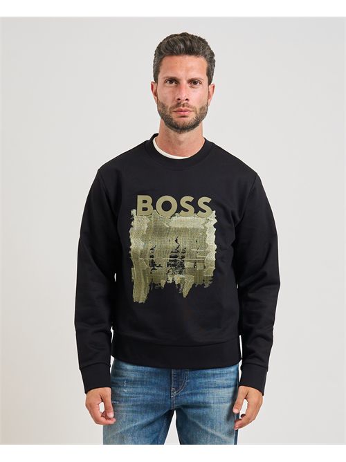 Felpa Soleri uomo Boss nera con stampa BOSS | 50543914001