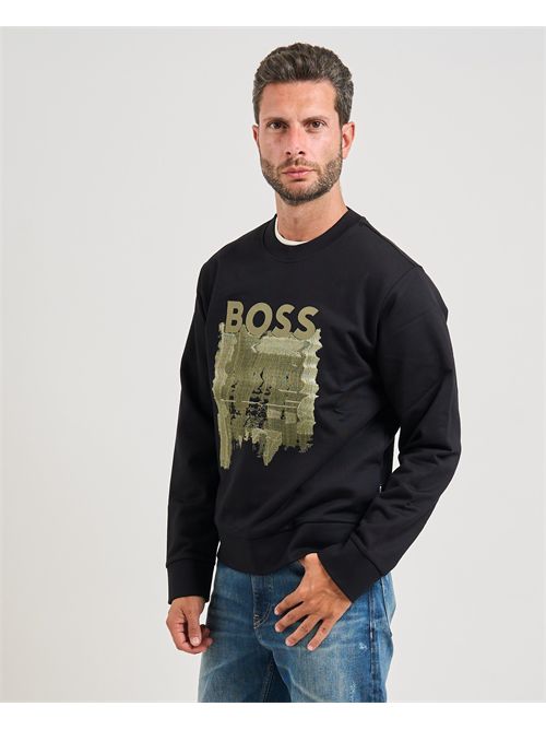Felpa Soleri uomo Boss nera con stampa BOSS | 50543914001
