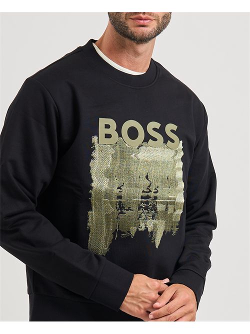 Felpa Soleri uomo Boss nera con stampa BOSS | 50543914001