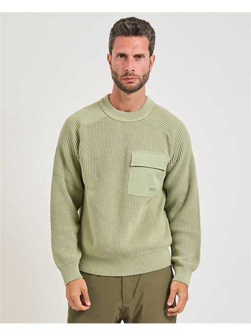 Maglione Kalamaro uomo Boss verde lavorato a maglia BOSS | 50546175370