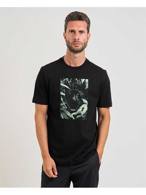 T-shirt Animali uomo Boss nero con stampa BOSS | 50546362001