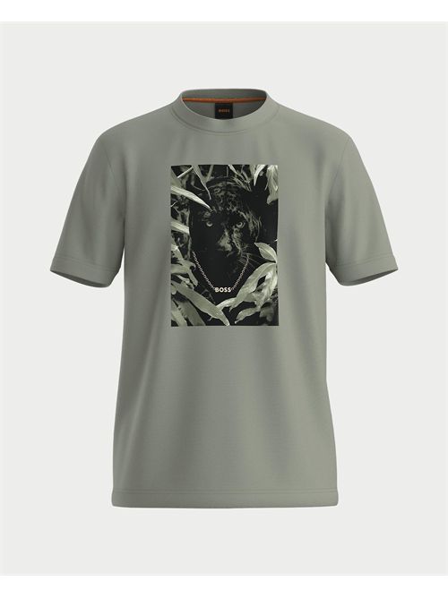 T-shirt Animali uomo Boss verde con stampa BOSS | 50546362370