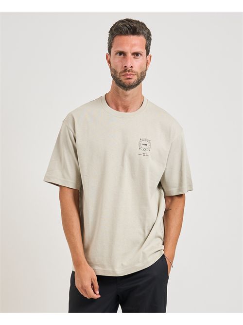 T-shirt Voyage uomo Boss beige con grafica BOSS | 50546370271