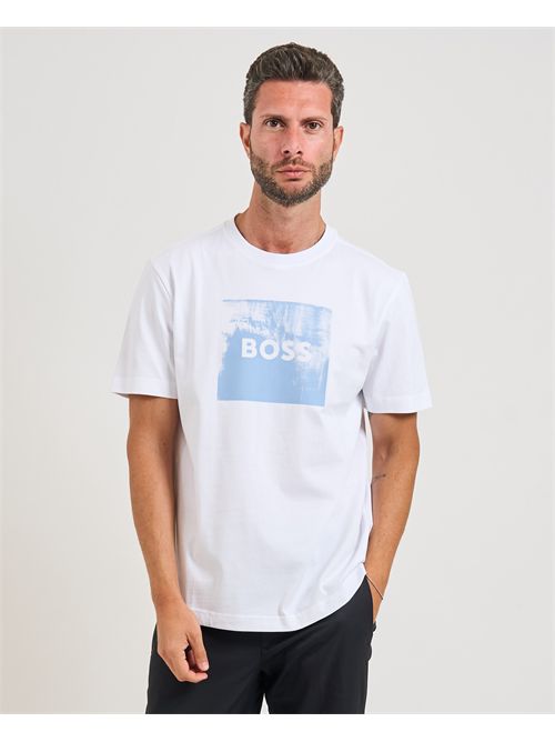 T-shirt Wheel uomo Boss bianco in jersey BOSS | 50546381100