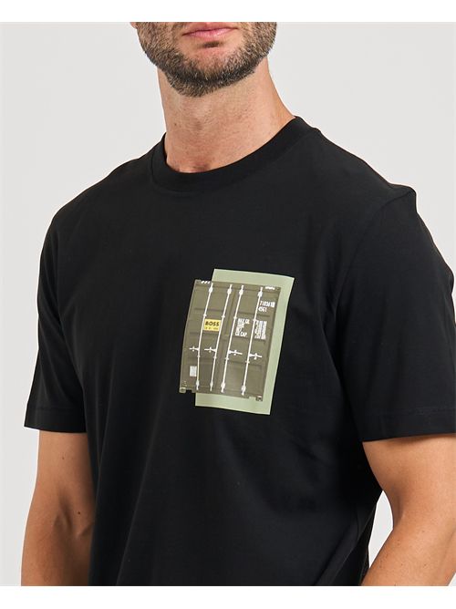 Container men's T-shirt Boss black with artwork BOSS | 50546920001
