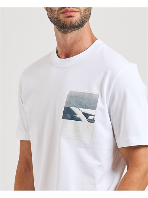 Container men's T-shirt Boss white with artwork BOSS | 50546920100