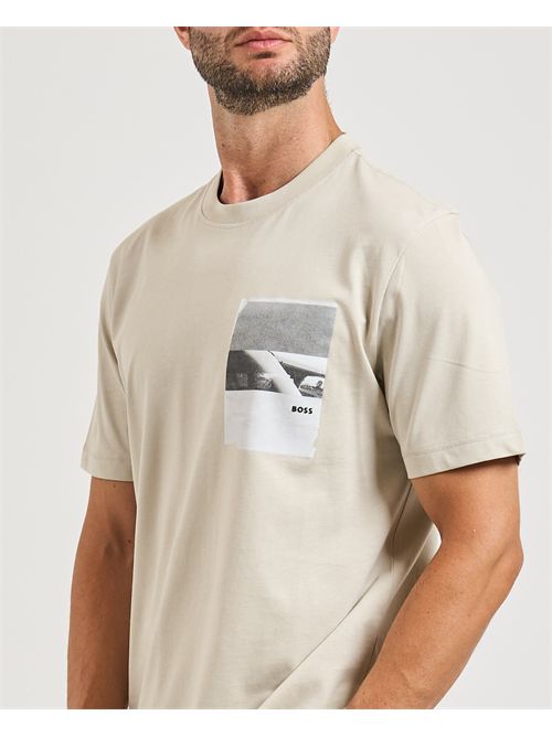 Container men's T-shirt Boss beige with artwork BOSS | 50546920271