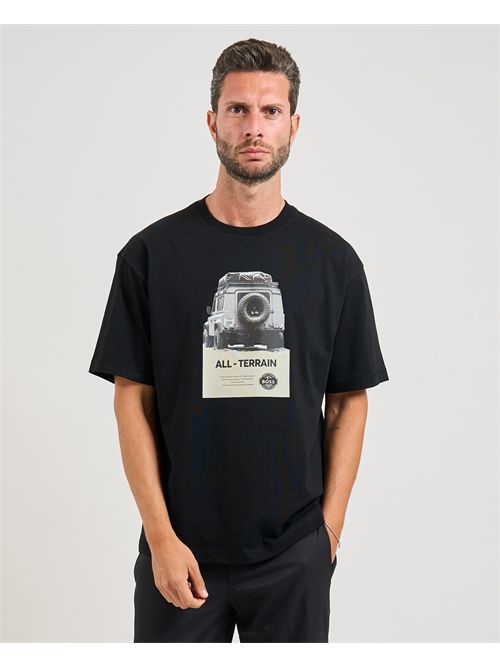 T-shirt Wagon uomo Boss nera con stampa BOSS | 50546958001
