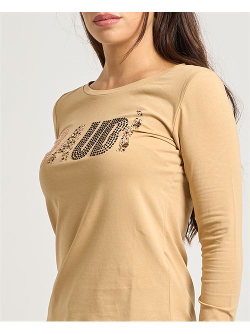 T-shirt donna Gaudi con logo a strass GAUDI | 521BD640142369