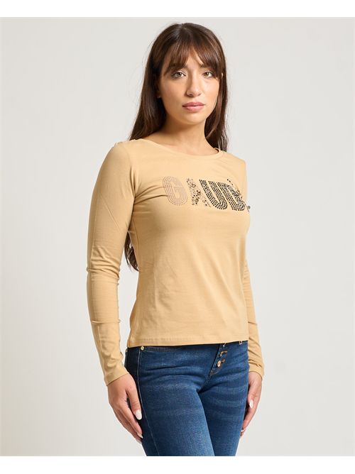 T-shirt donna Gaudi con logo a strass GAUDI | 521BD640142369