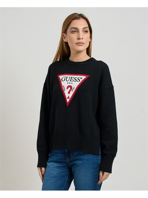 Maglione girocollo donna Guess con triangolo grande GUESS | W4BR12-Z3HM1JBLK