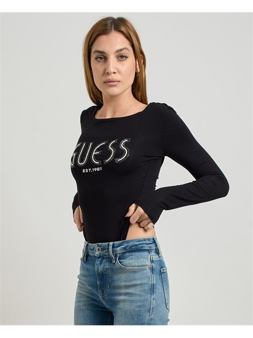 Guess Women's Neva Hotfix Long-Sleeved Bodysuit GUESS | W5YP05-K68D2JBLK