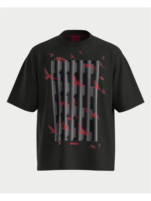 T-shirt Digraph uomo Hugo nera fantasia uccelli HUGO | 50542581001