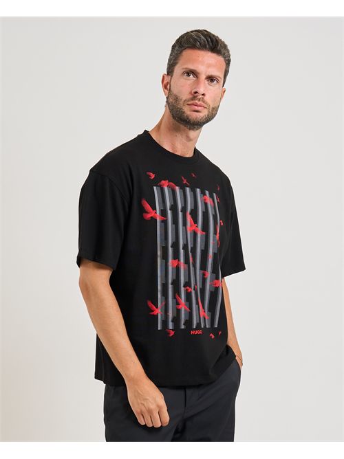 T-shirt Digraph uomo Hugo nera fantasia uccelli HUGO | 50542581001
