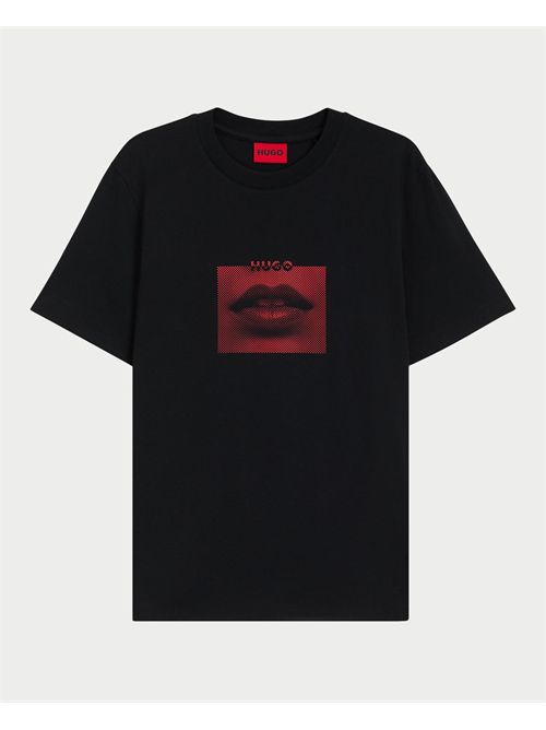 T-shirt Deterni uomo Hugo nera con grafica labbra HUGO | 50544496001