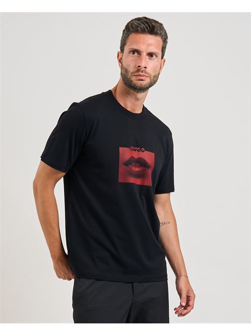 T-shirt Deterni uomo Hugo nera con grafica labbra HUGO | 50544496001