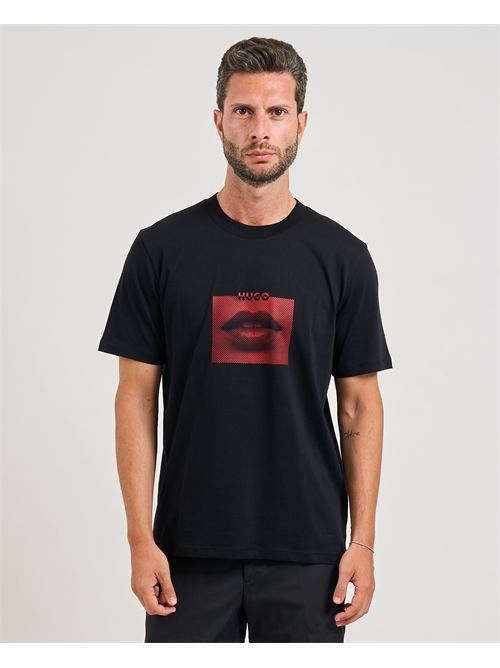 T-shirt Deterni uomo Hugo nera con grafica labbra HUGO | 50544496001
