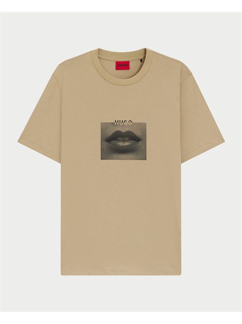 T-shirt Deterni uomo Hugo beige con grafica labbra HUGO | 50544496269